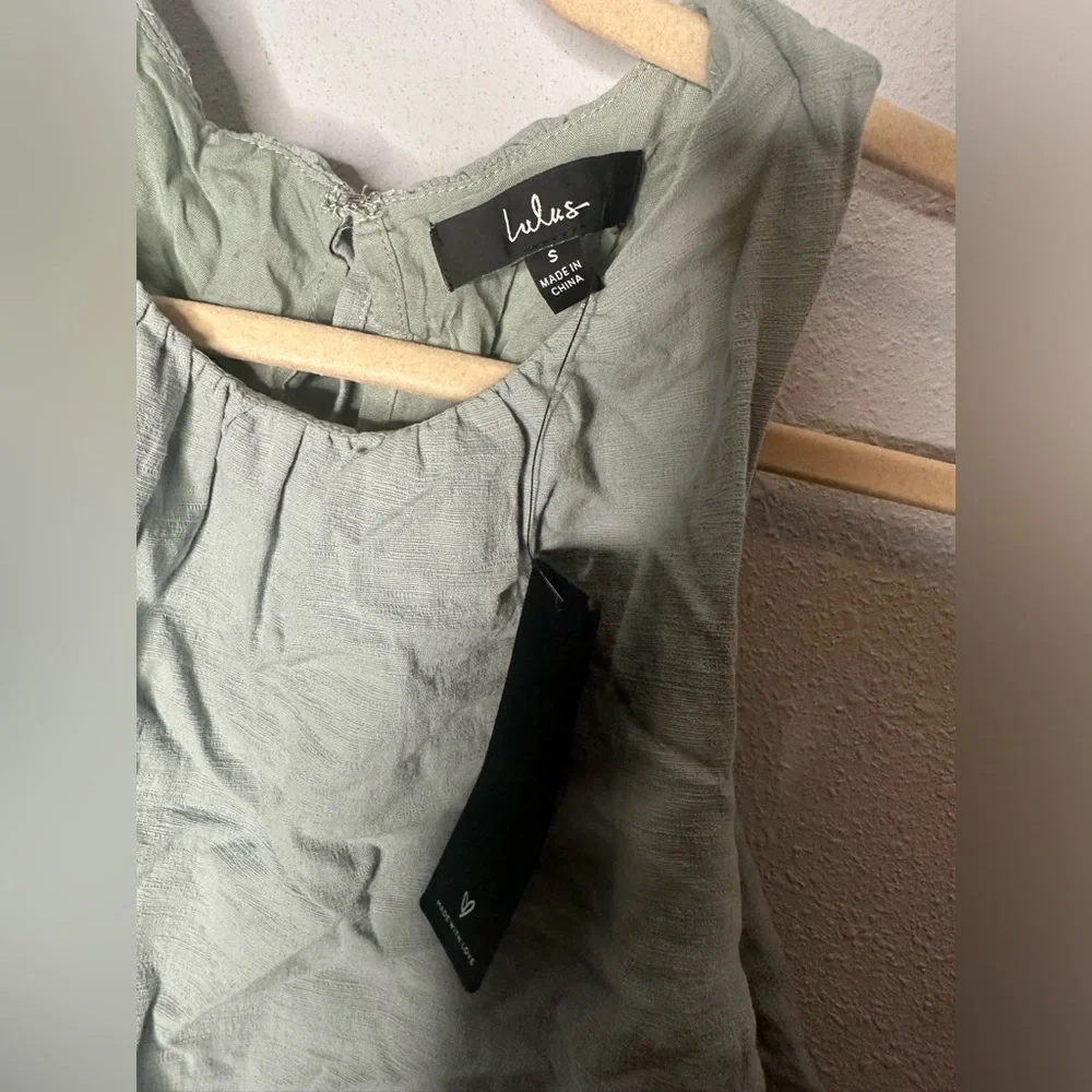 Lulus Breezy Sophistication Sage Green Textured Wide-Leg Jumpsuit new small - Picture 4 of 7